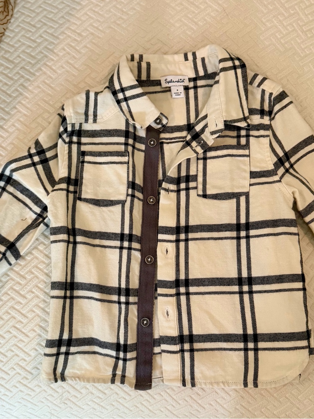 Splendid Cream and Black Plaid Button-Up Shirt